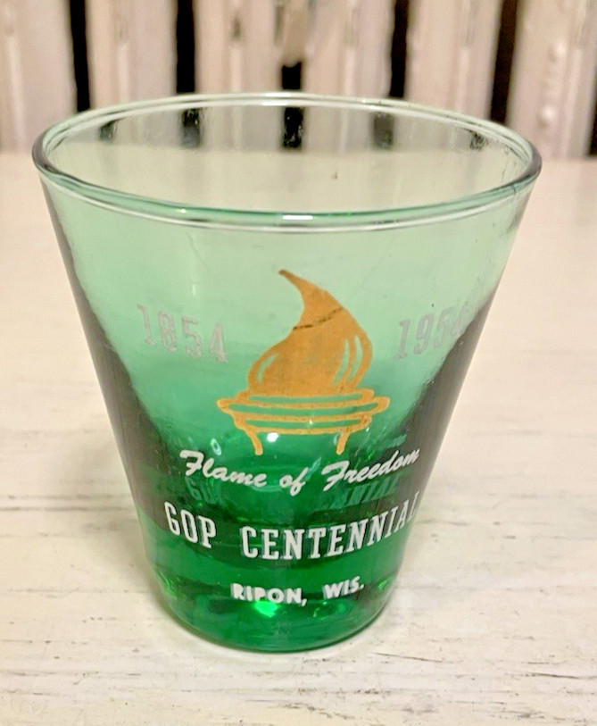 GOP Centennial Glass 1854-1954 Flame Freedom Republican Party Political Ripon WI