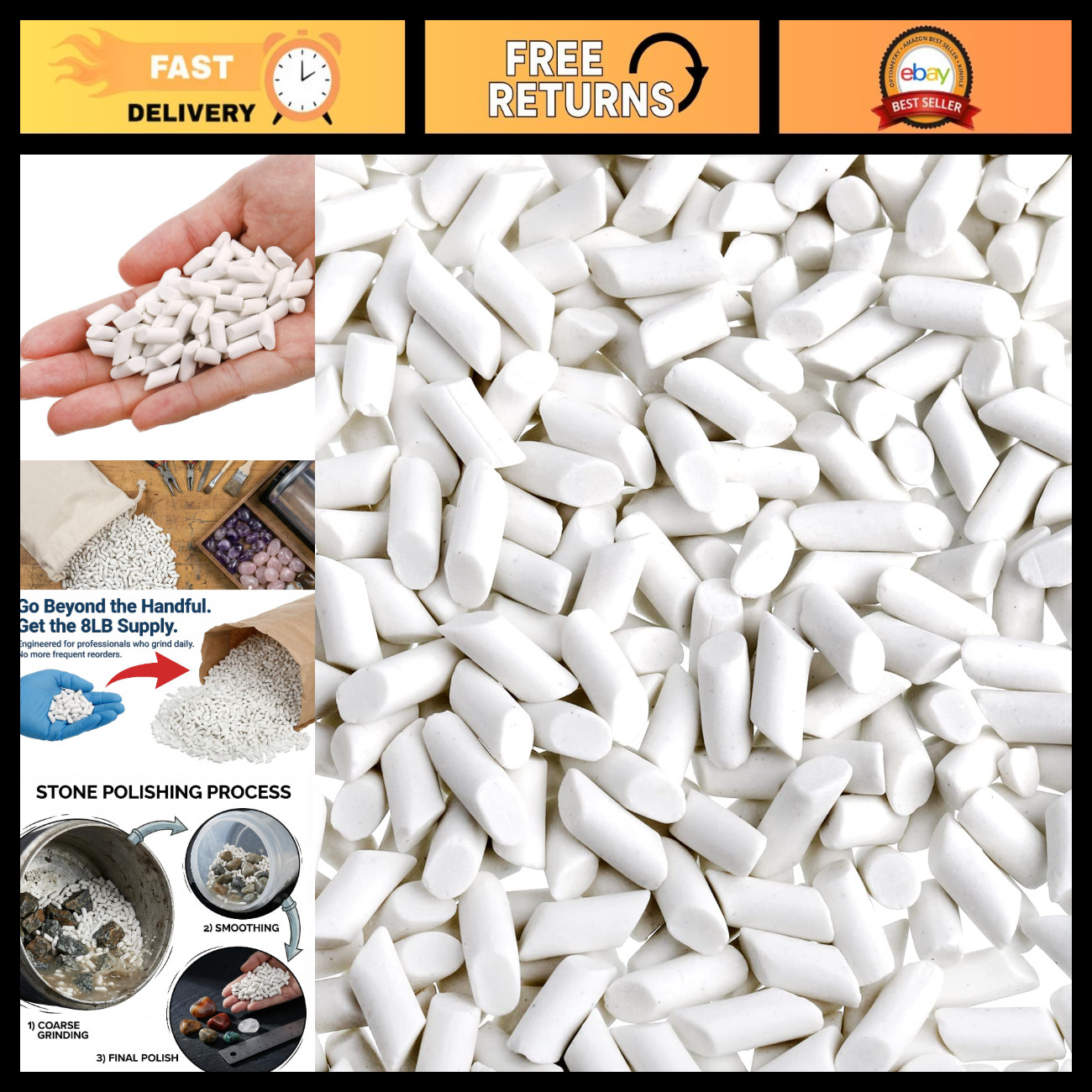 8 lbs Rock Tumbling Filler Media - Reusable Ceramic Pellets for Stone Polishing