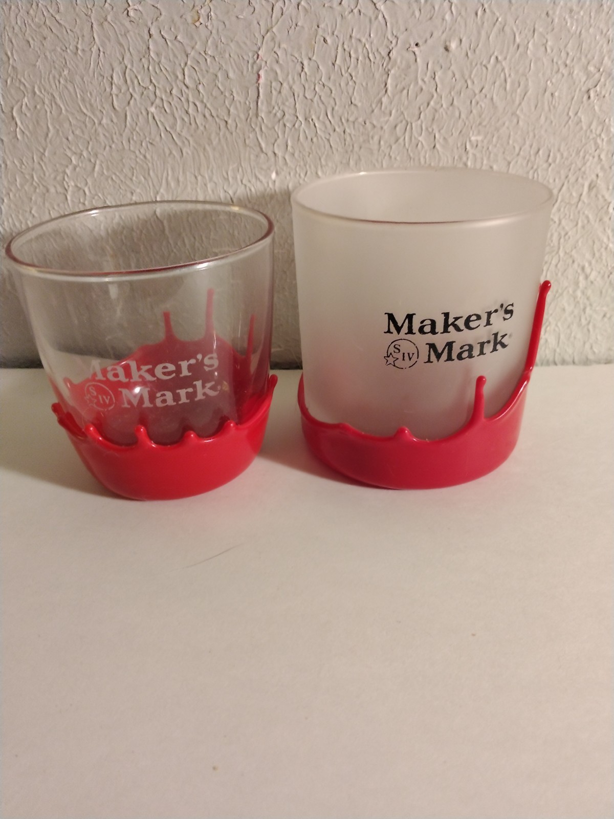 2 Maker\'s Mark Dipped Red Wax Low Ball Glasses, Frosted Bourbon America\'s Spirit