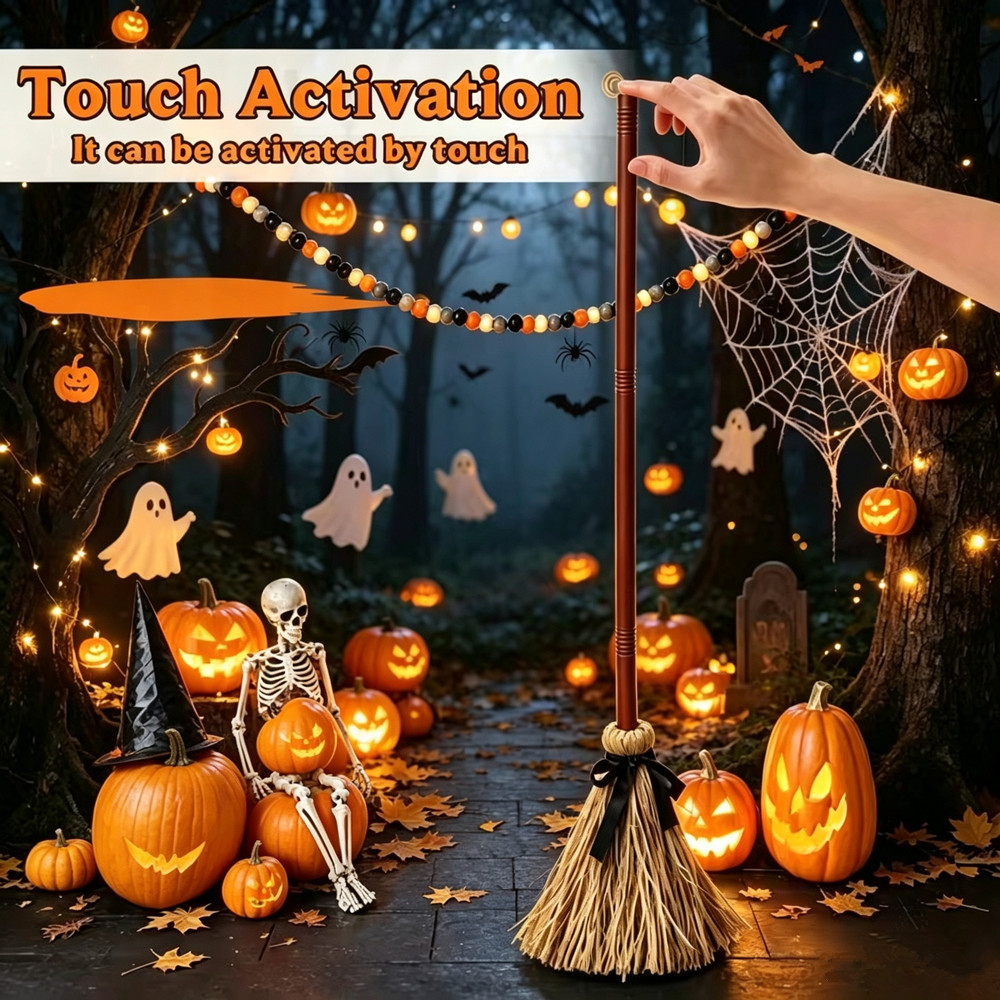 37inch Animated Floating Witch Broom with Sound Halloween Decorations Props New