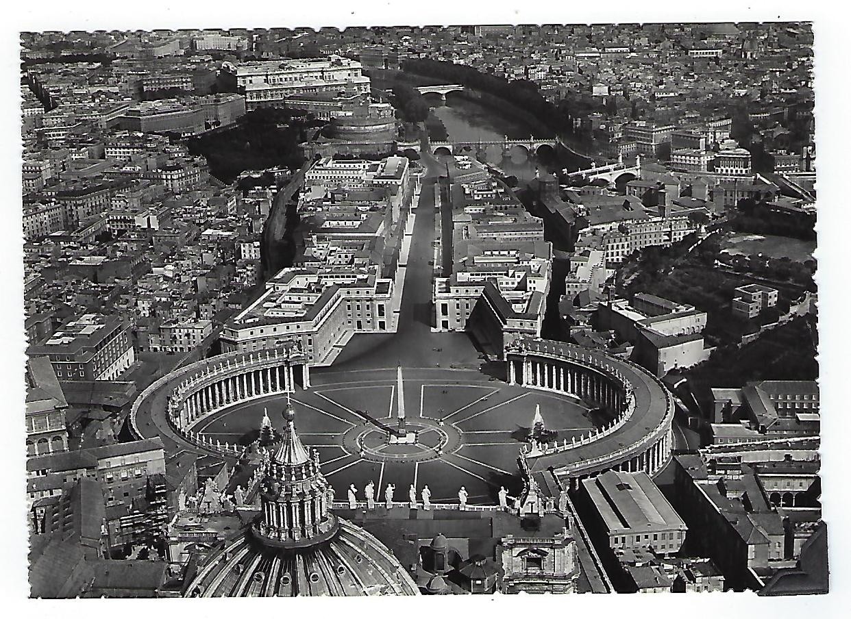Rome, Italy-St. Peter's Basilica & Square--Black & White Aerial Vintage Postcard
