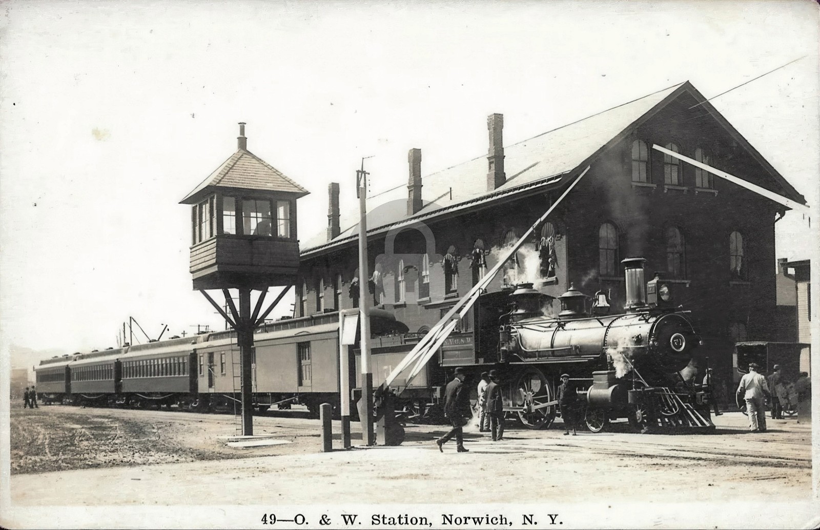 1908 O & W Station Norwich NY Train in Station RPPC Photo Postcard COPY