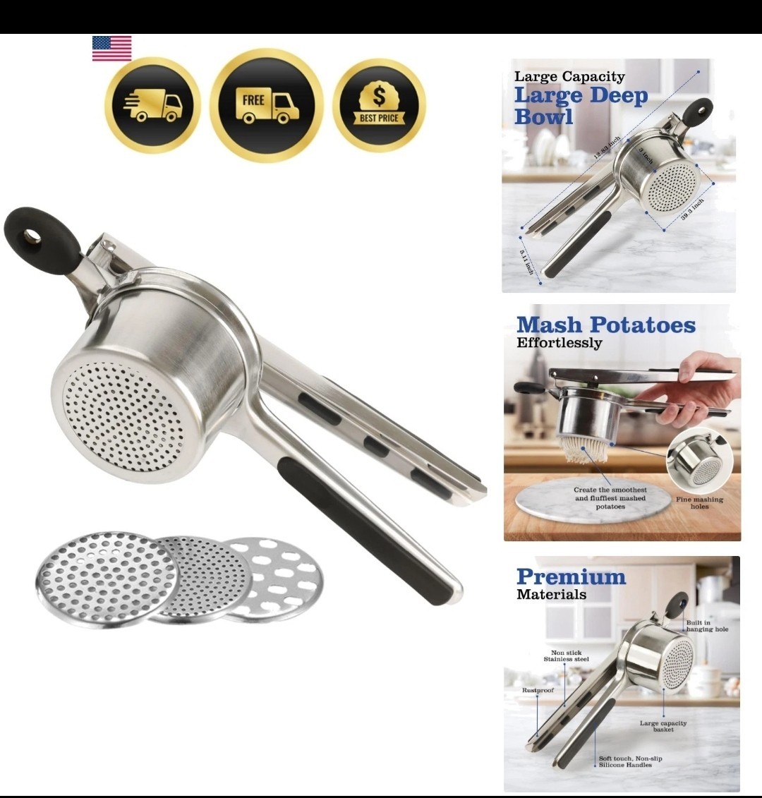 Large 15oz Potato Ricer, Heavy Duty Stainless Steel Potato Masher and Ricer K...