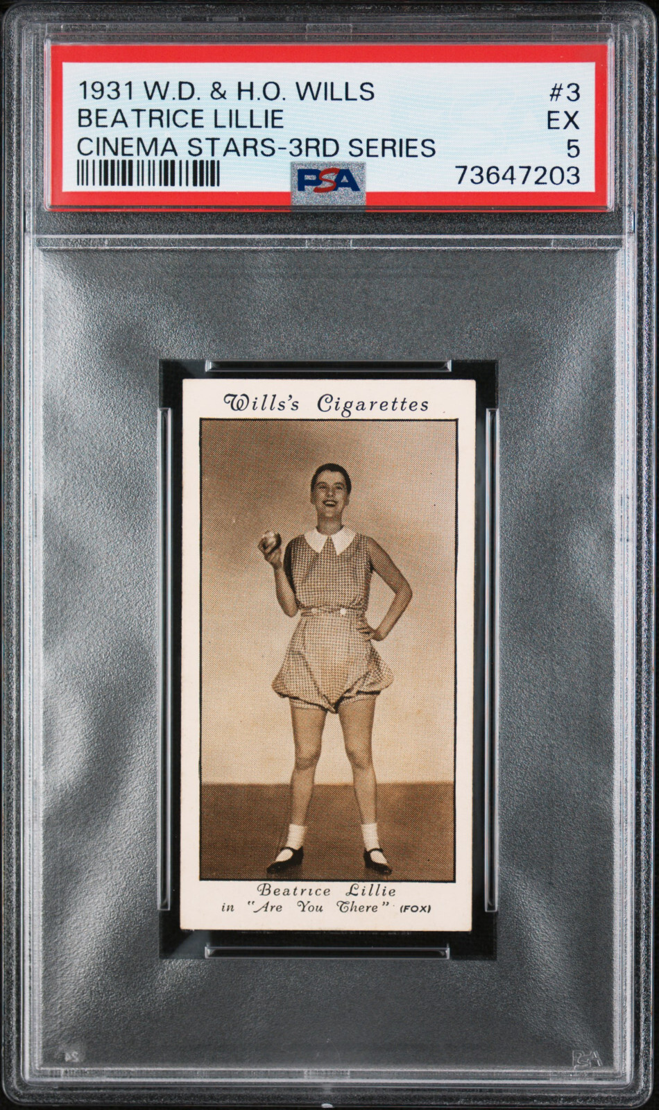 Vintage 1931 Wills Tobacco Card #3 Beatrice Lillie Cinema Stars PSA 5