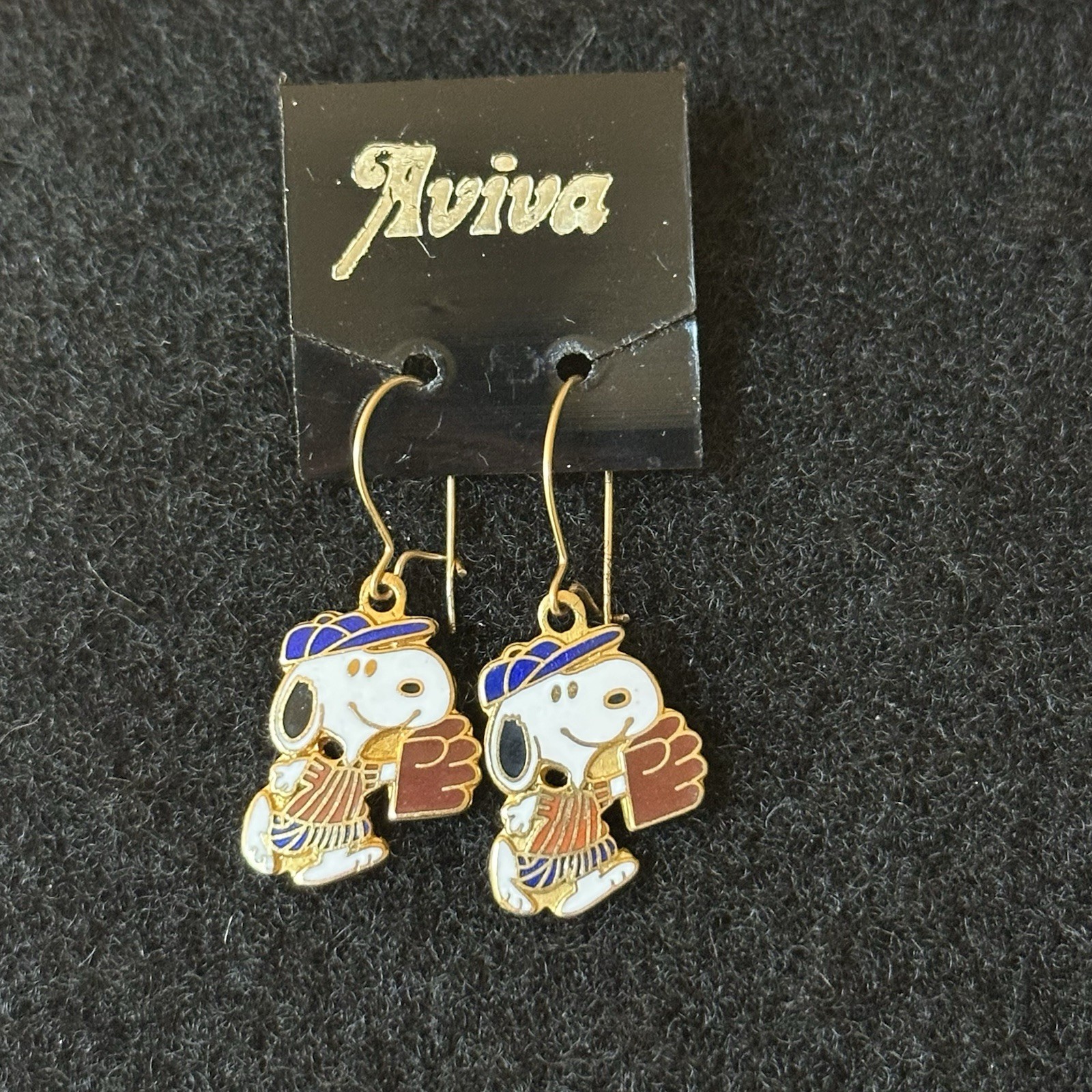 Vintage Snoopy on Baseball Player Dangle Earrings, Peanuts, Aviva