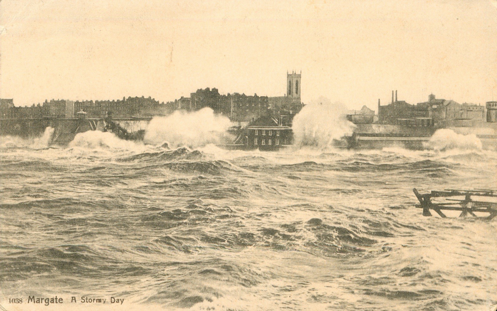 UK, KENT, Margate, A Stormy Day, RPPC Postcard Antique 1908 Real Photo N
