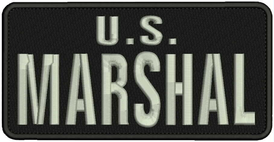 U  S  MARSHAL EMBROIDERY PATCH 4X8 HOOK ON BACK BLK SILVER