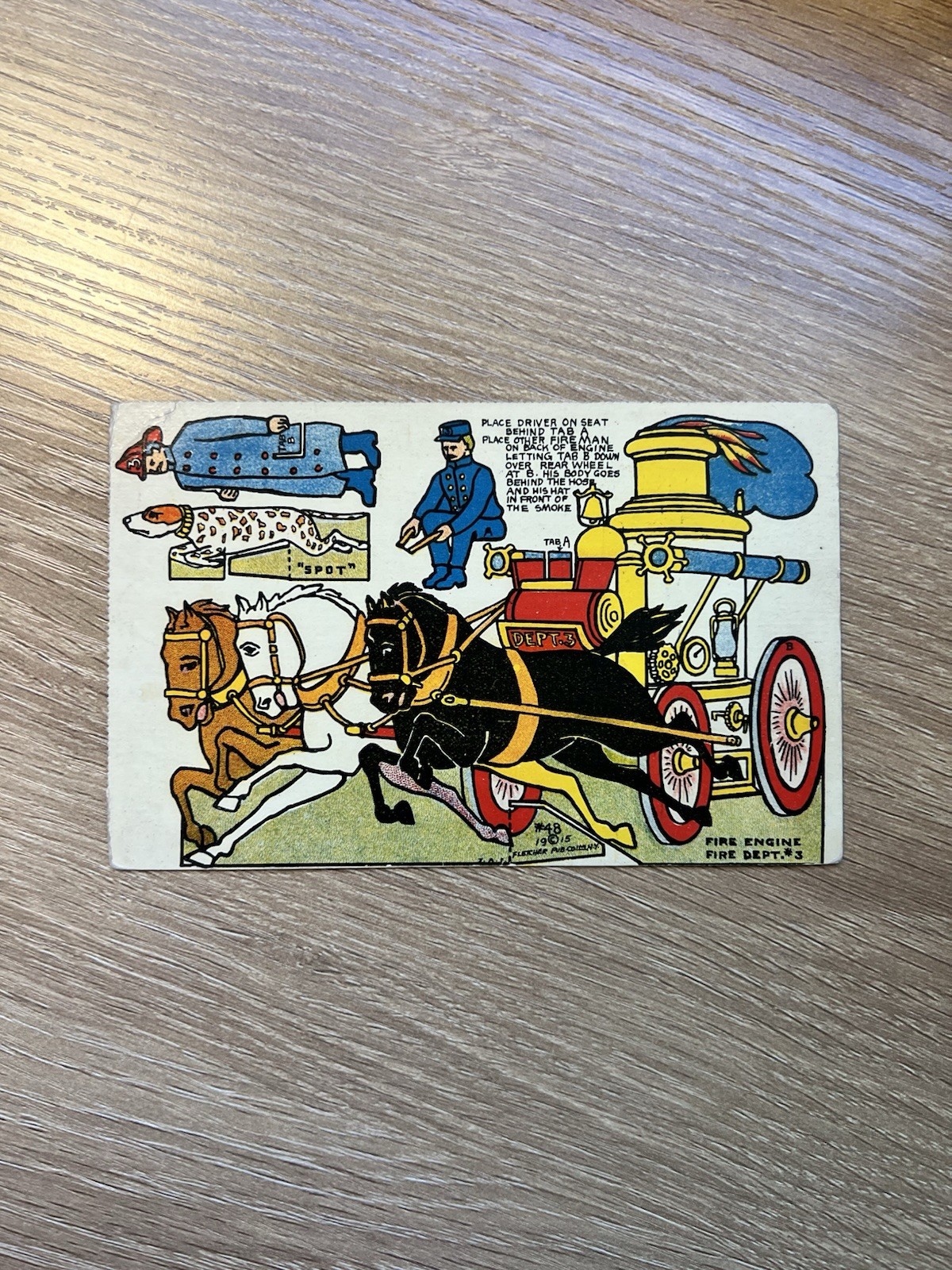 1914 J. Alan Fletcher Postcard #48 Cut Out Paper - Fire Engine Fire Dept 3