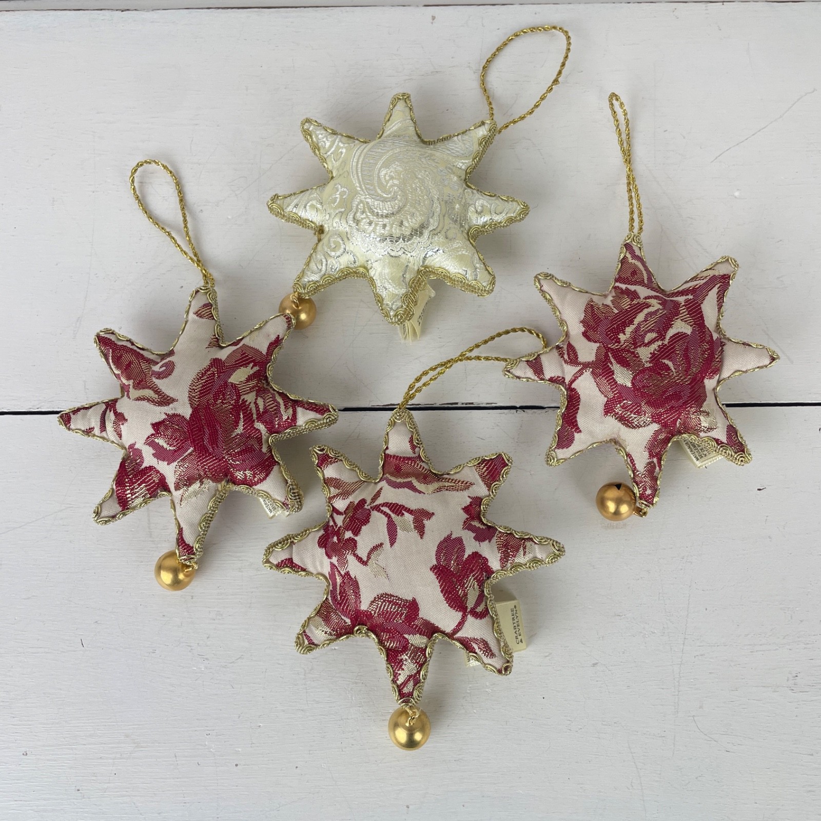 Crabtree & Evelyn Tapestry  Sachet Stars Christmas Ornaments - Set of 4