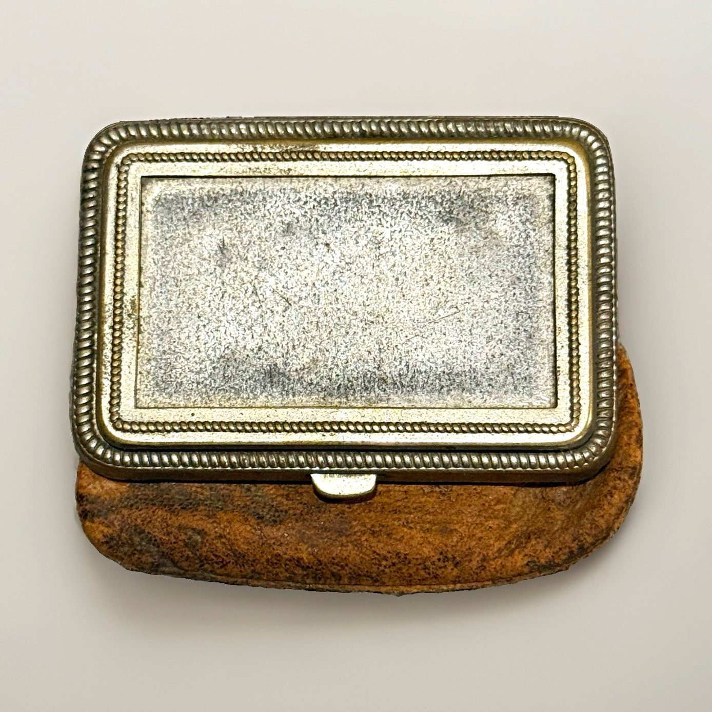 Antique Victorian Leather Coin Purse Compact Mirror Metal Frame German Silver E