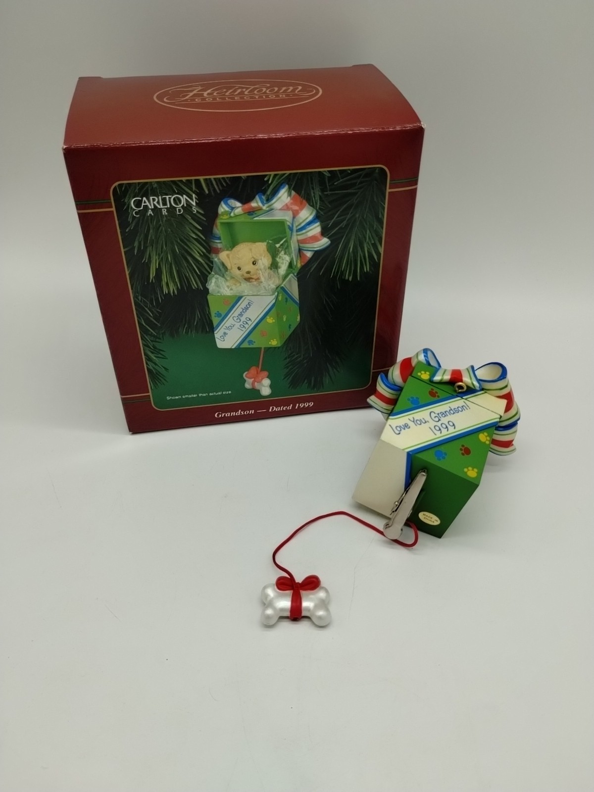 Vintage Carlton Cards Grandson Christmas Ornament 1999 Puppy Dog Great Condition