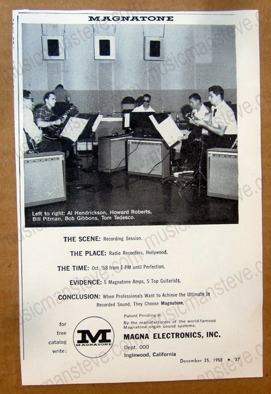 original 1958 MAGNATONE print ad - Howard Roberts, Tom Tedesco & Magnatone amps