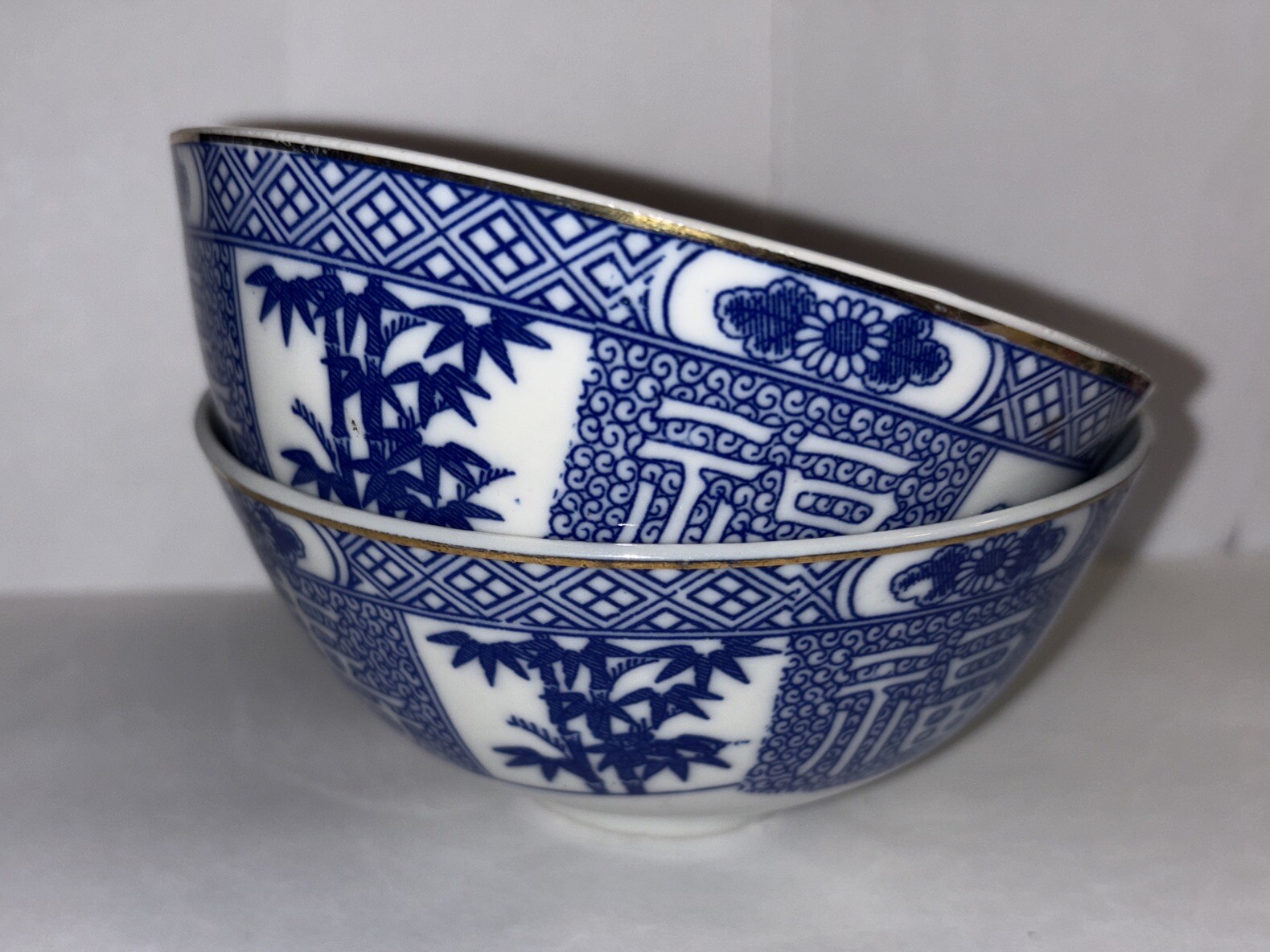 Vintage Blue & White Rice/Soup Bowl Hand Painted 4.5