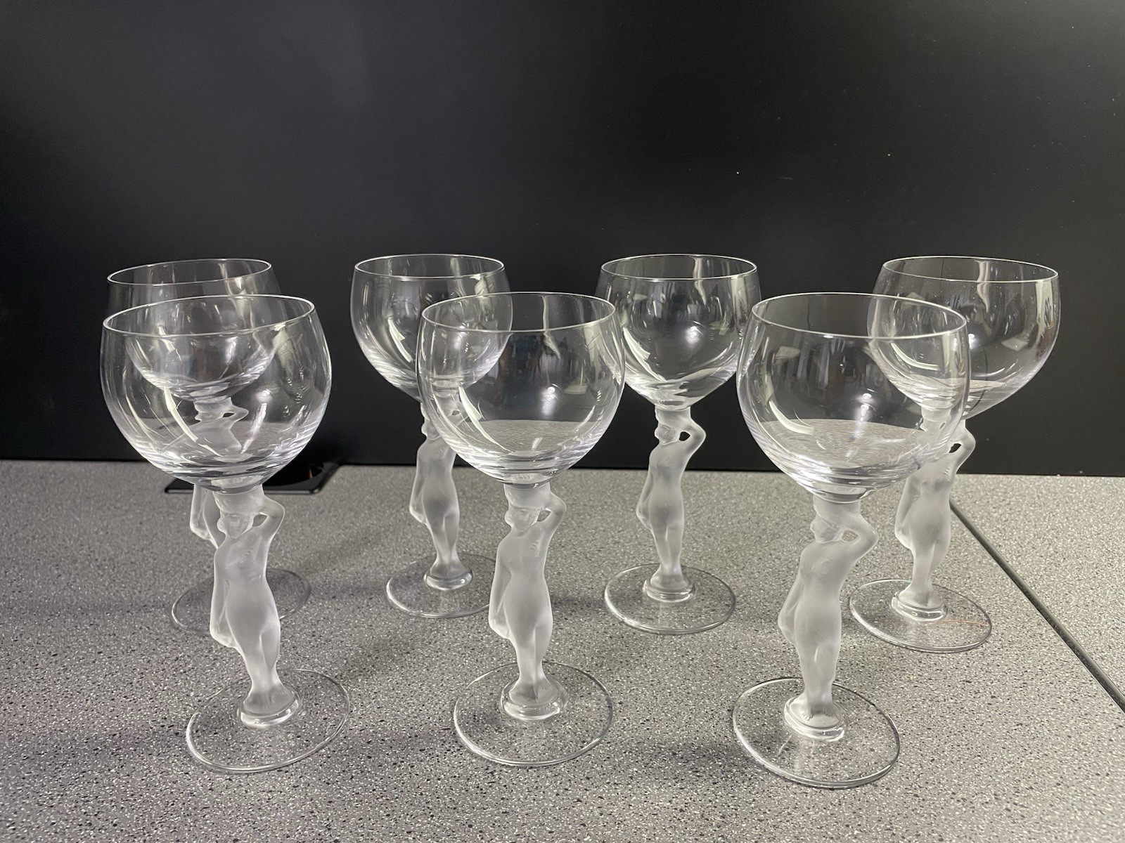 7  Crystal BAYEL BACCHANTE CLARET WINE GLASSES w/ Frosted Female Nude  Stem