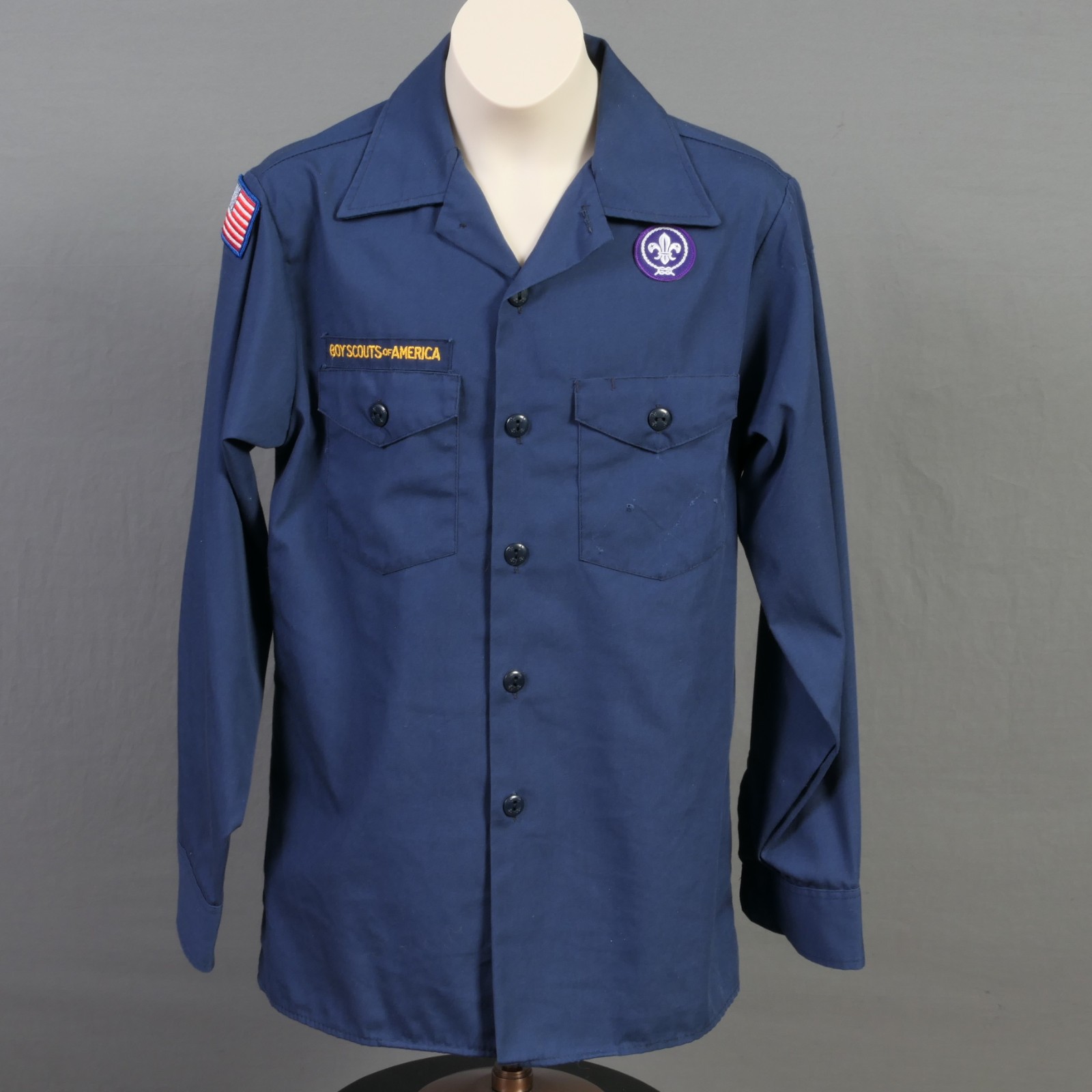 Boys Large Official BSA Boy Scout Cub Scout Long Sleeve Shirt ~ Blue     -0559