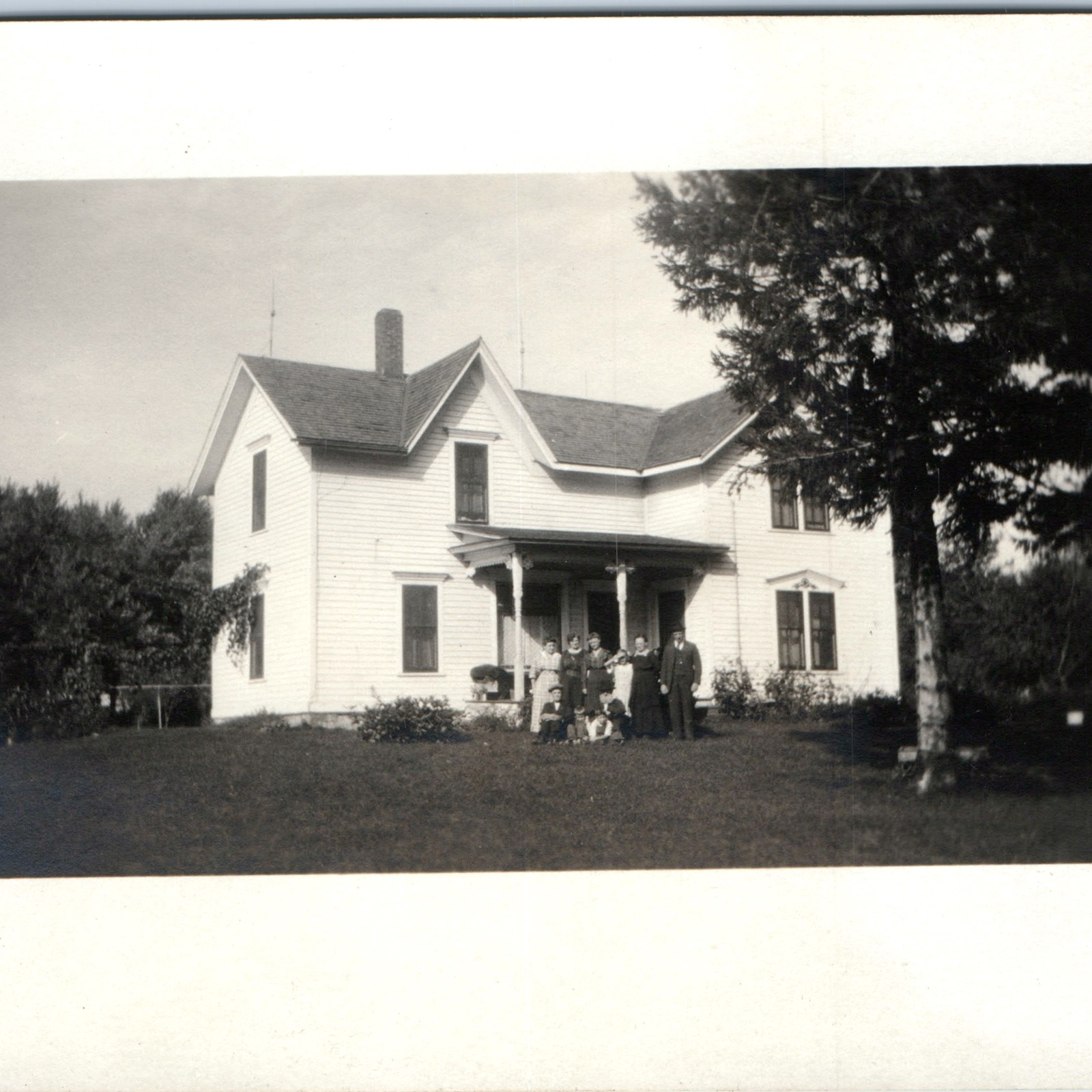 c1910s Family Outdoor Farmhouse Home RPPC Real Photo Postcard Windmill Tower