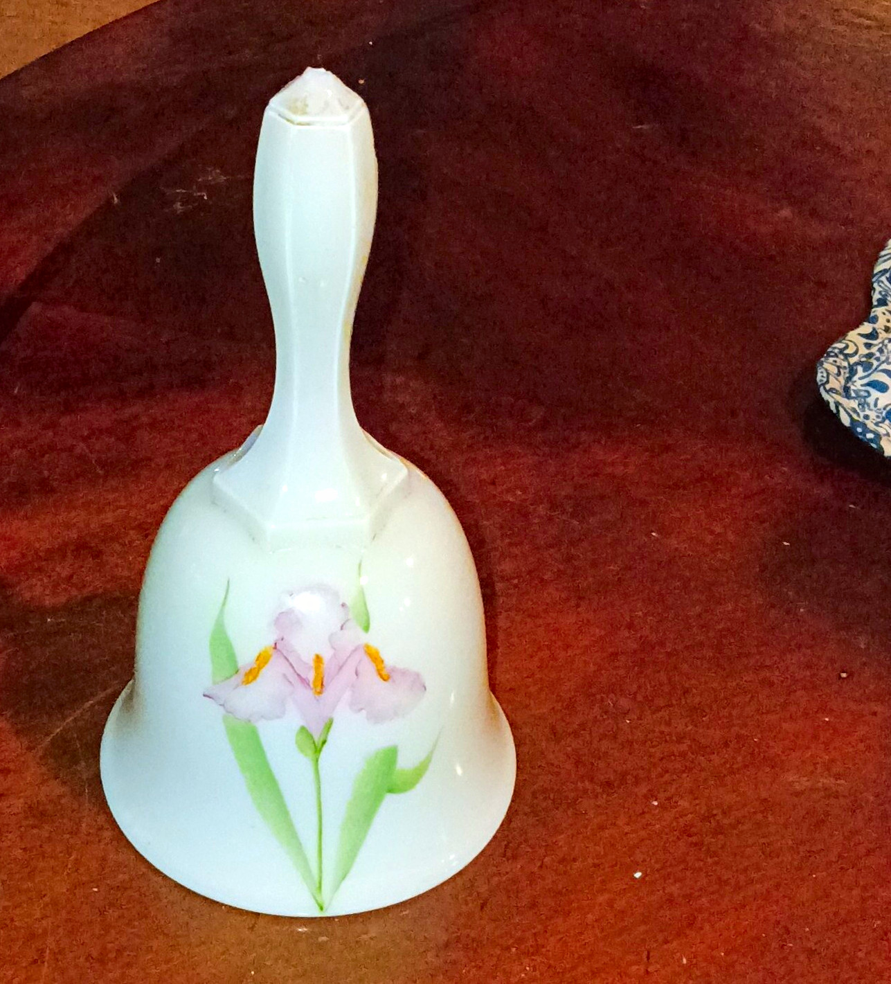 Vintage Fenton Milk Glass Bell Hand Painted Iris Signed Donna Robinson 1982