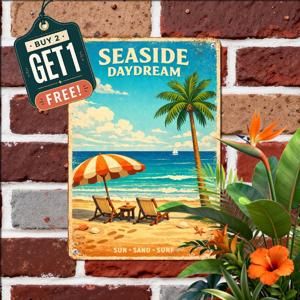 Seaside Beach House Summer Living Plaque Retro Metal Tin Sign Wall Art 8x12