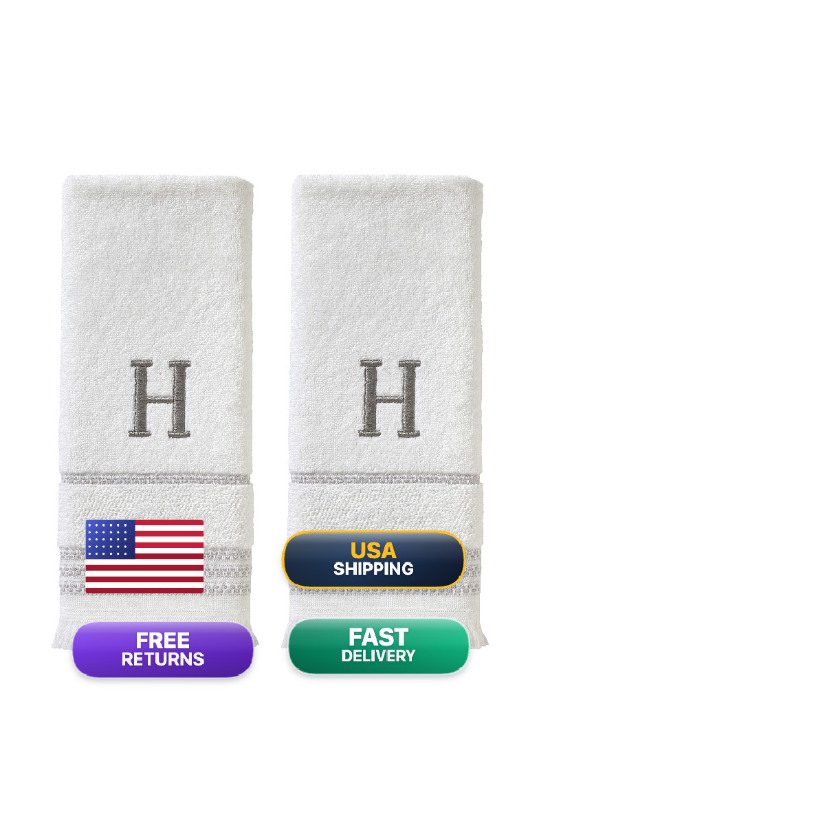 Skl Home Casual Monogram Hand Towel Set H 16X26 White 2 Count W453800083H203