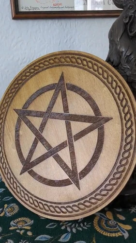 Pentagram Engraved Wooden Altar Plate Choice of Sizes Symbol of Protection