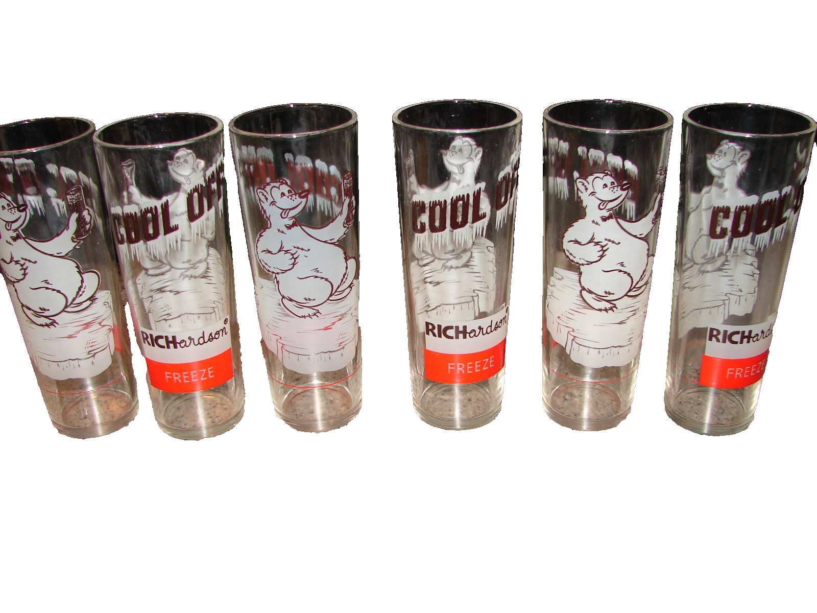 (6) Vintage Richardson Rootbeer Freeze Cool Off Tumblers Glasses Polar Bear Nice