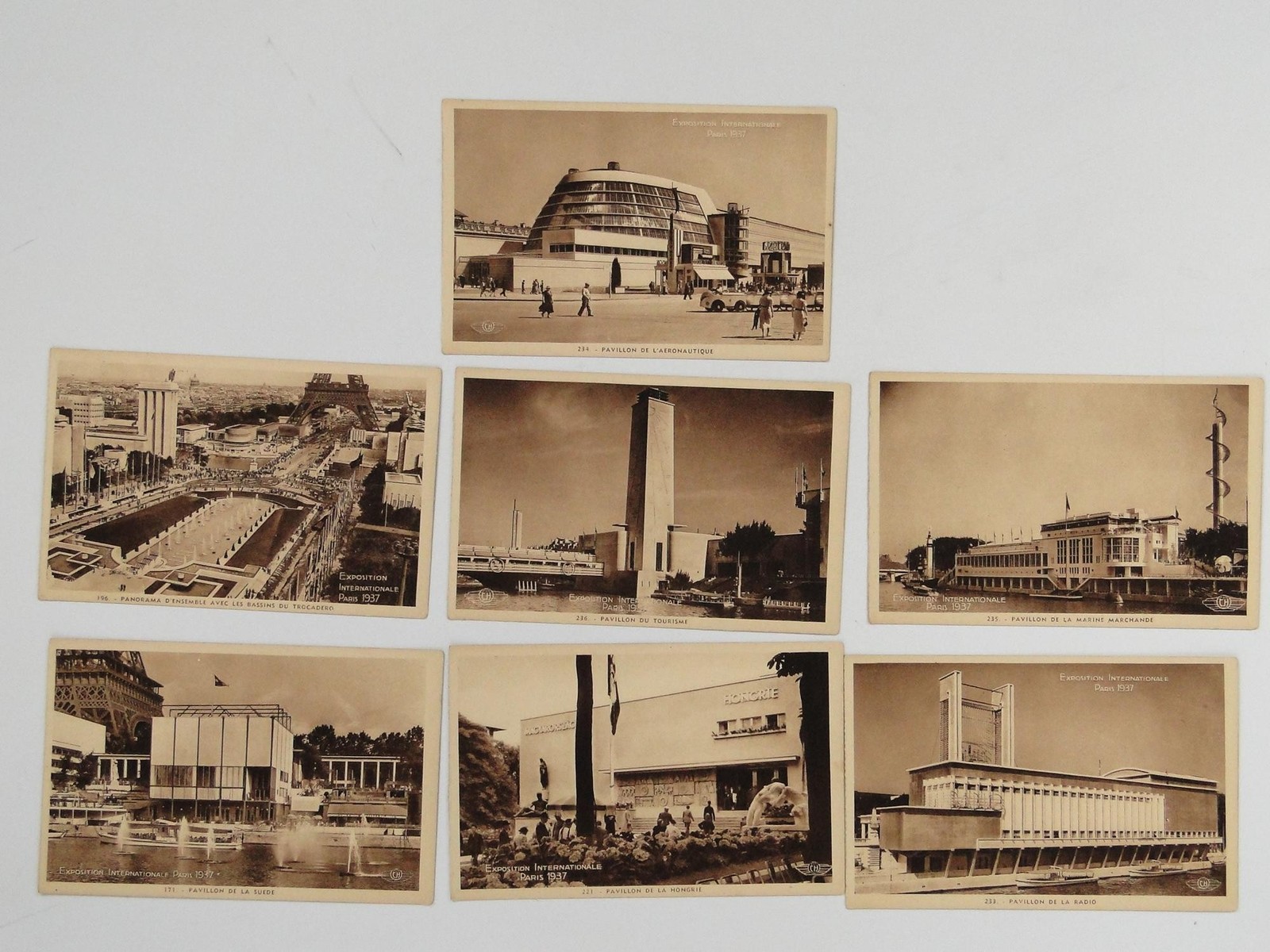 7 Paris Exposition 1937 Pavilions Art Deco Architecture VTG Real Photo Postcards