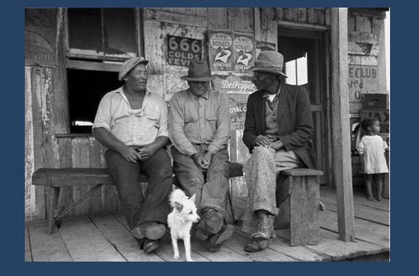 1938 Black Men on Porch of Store PHOTO, Louisiana GREAT DEPRESSION Rural America