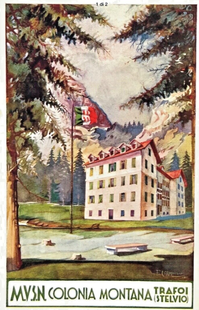 MVSN COLONIA MONTANA TRAFOI STELVIO POSTCARD CC.NN. ILL. CARMINATI