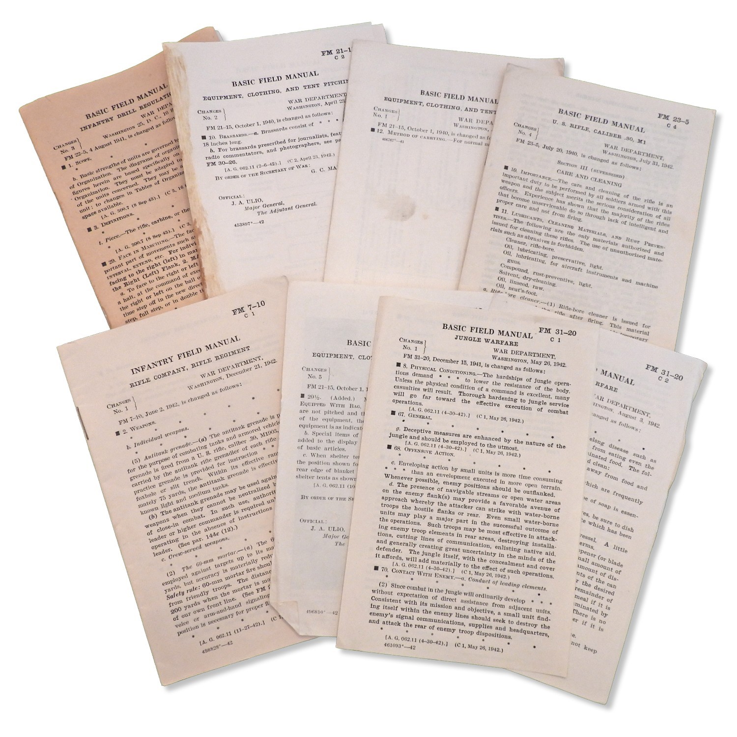 WWII US War Dept. Basic Field Manuals, Jungle Warfare, etc. Change Notices Lot WWII US War Dept. Basic Field Manuals, Jungle Warfare, etc. Change Notices Lot