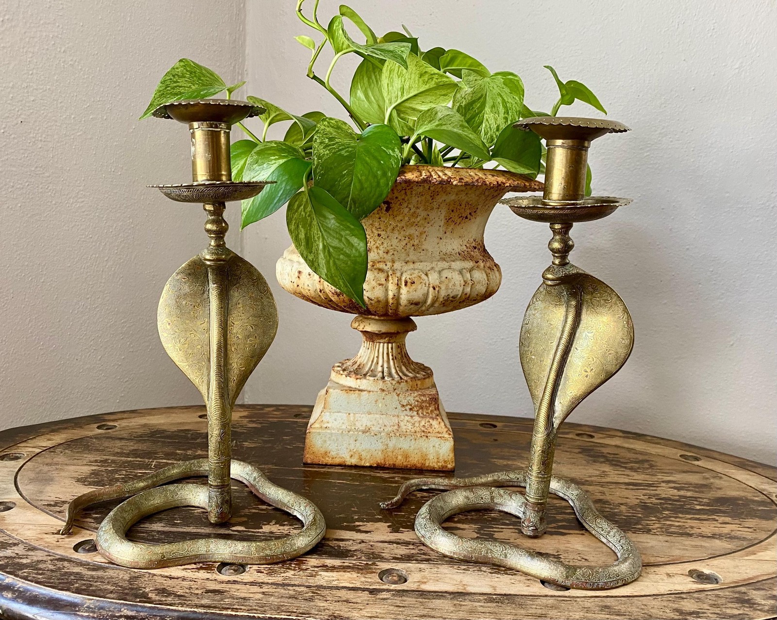 Cobra Snake Candle Holders Metal Vintage Pair of Candlesticks 12\