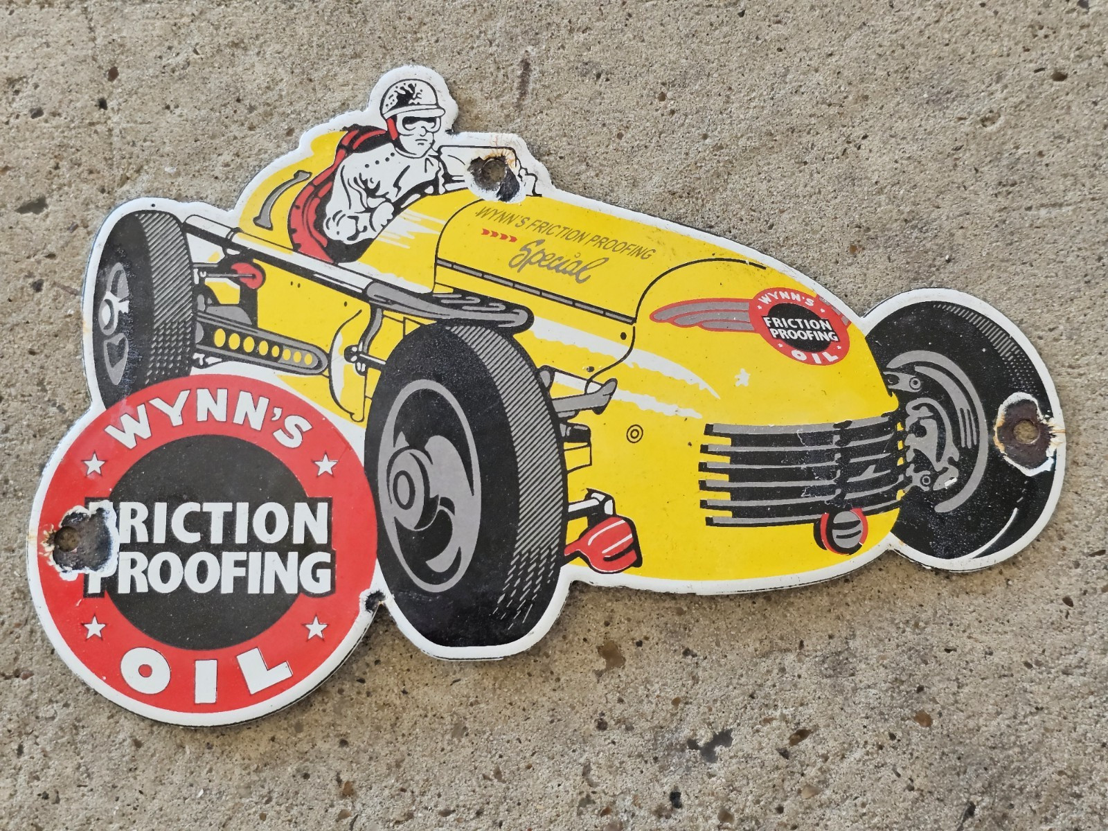  VINTAGE WYNN'S RACE CAR PORCELAIN SIGN CAR GAS OIL TRUCK  10