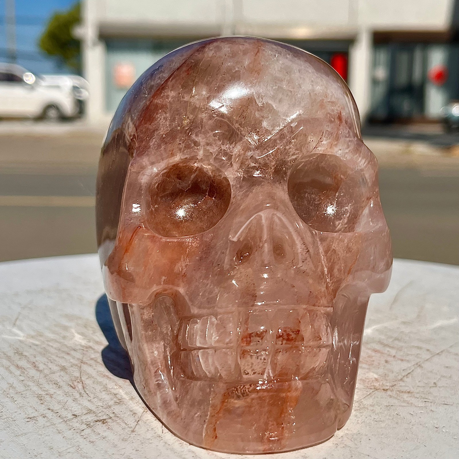 4.14LB   Rare red gum flower crystal quartz | Hand carved skull | Healing energy