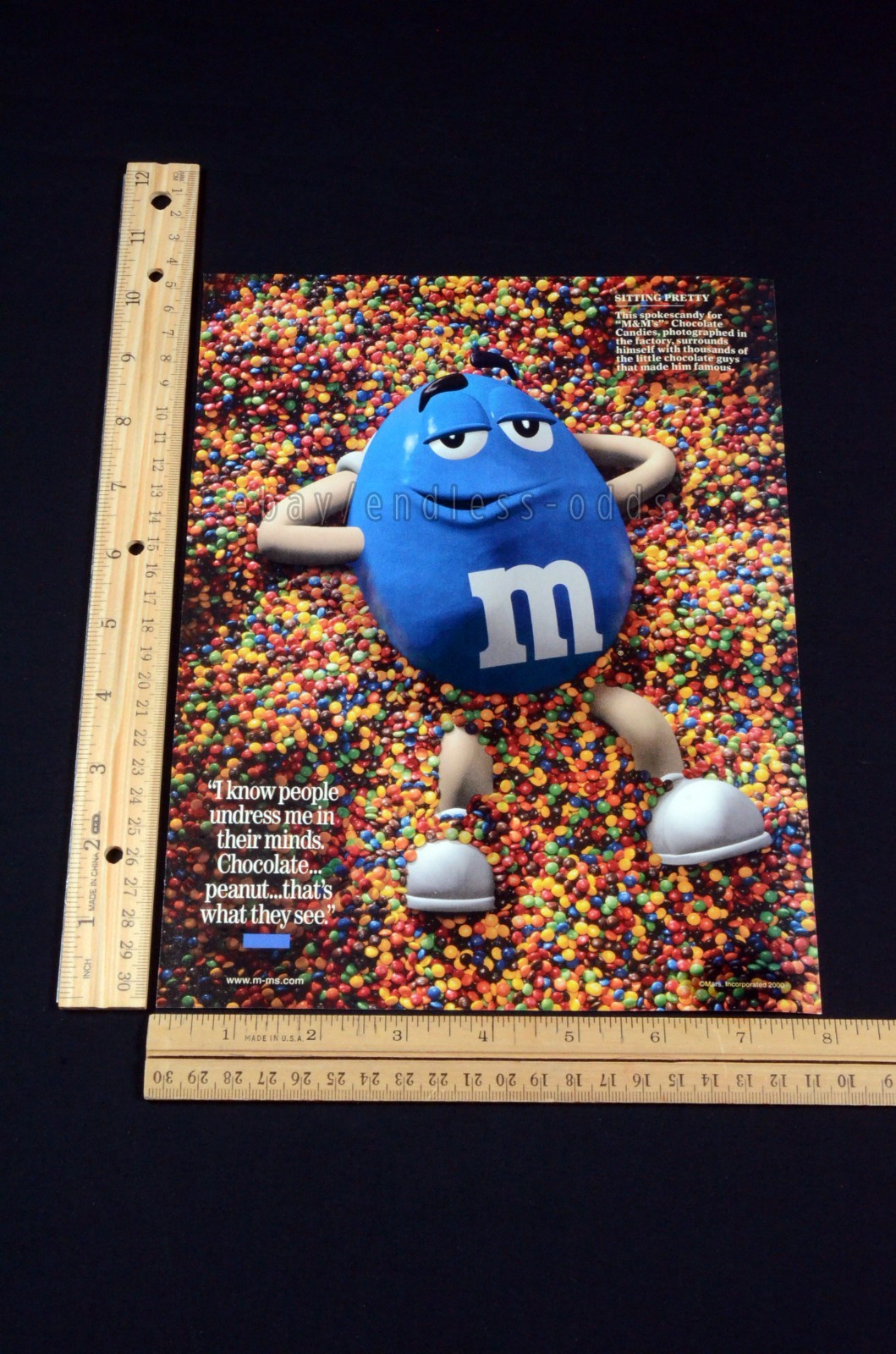2000 M&M\'s Chocolate Peanut Blue Candy Magazine Page Print Ad Poster 2000s Y2K