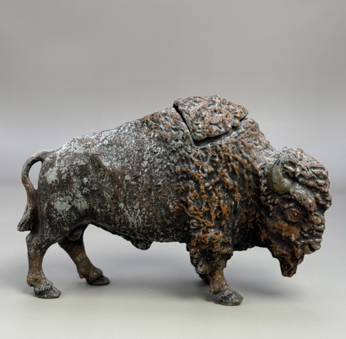 Antique Circa 1900 Cast Iron Bison Ink Well 8