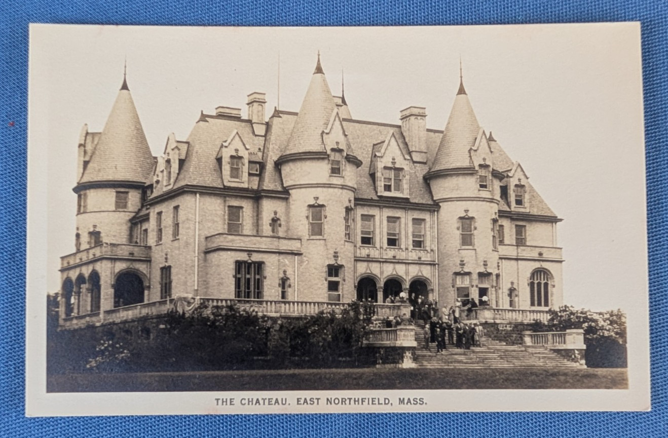 Antique undivided postcard rppc THE CHATEAU East Northfield MA, group of people