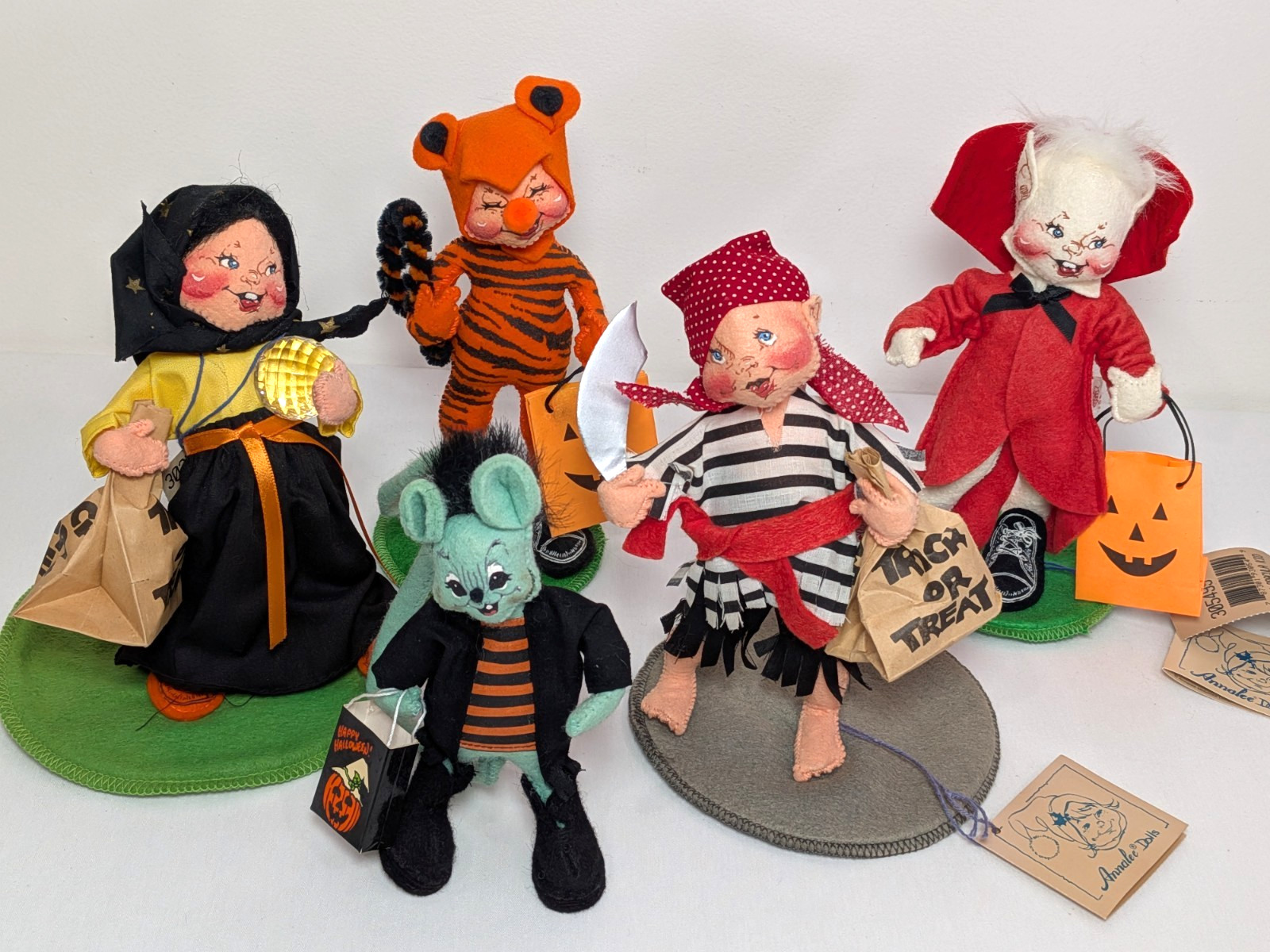 Annalee Dolls Vtg Halloween Dracula Frankenstein Tiger Trick or Treat Kids Lot
