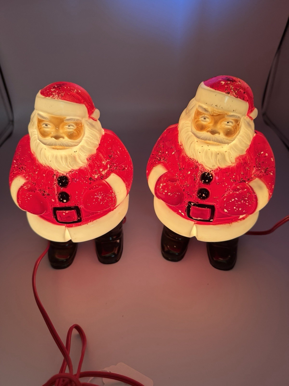 1950s General Products Royalite Plastic Light Up Santa Claus Pair VTG Patina