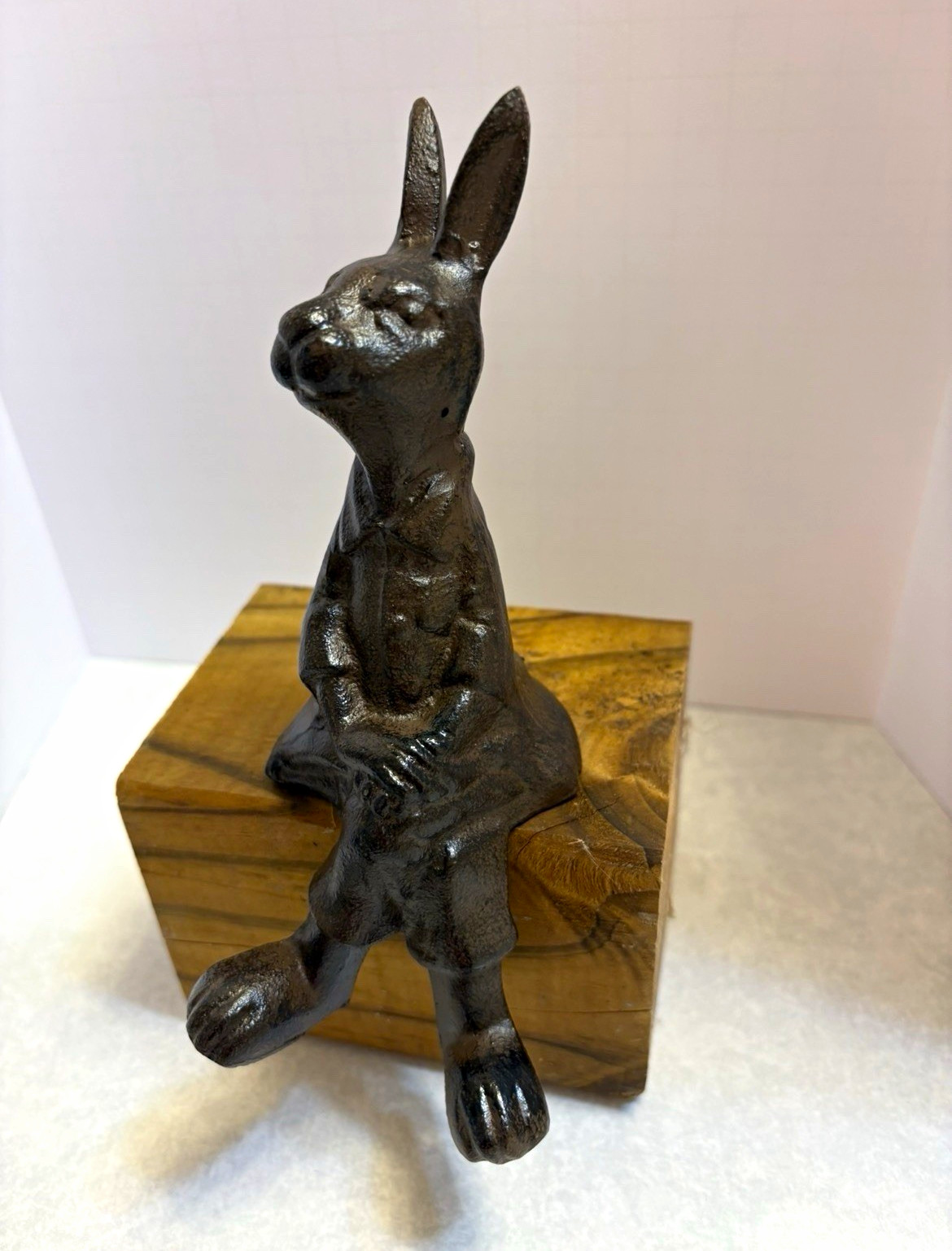 Cast Iron  Rabbit Figurine Sitting Legs Crossed 3D Effect Decor