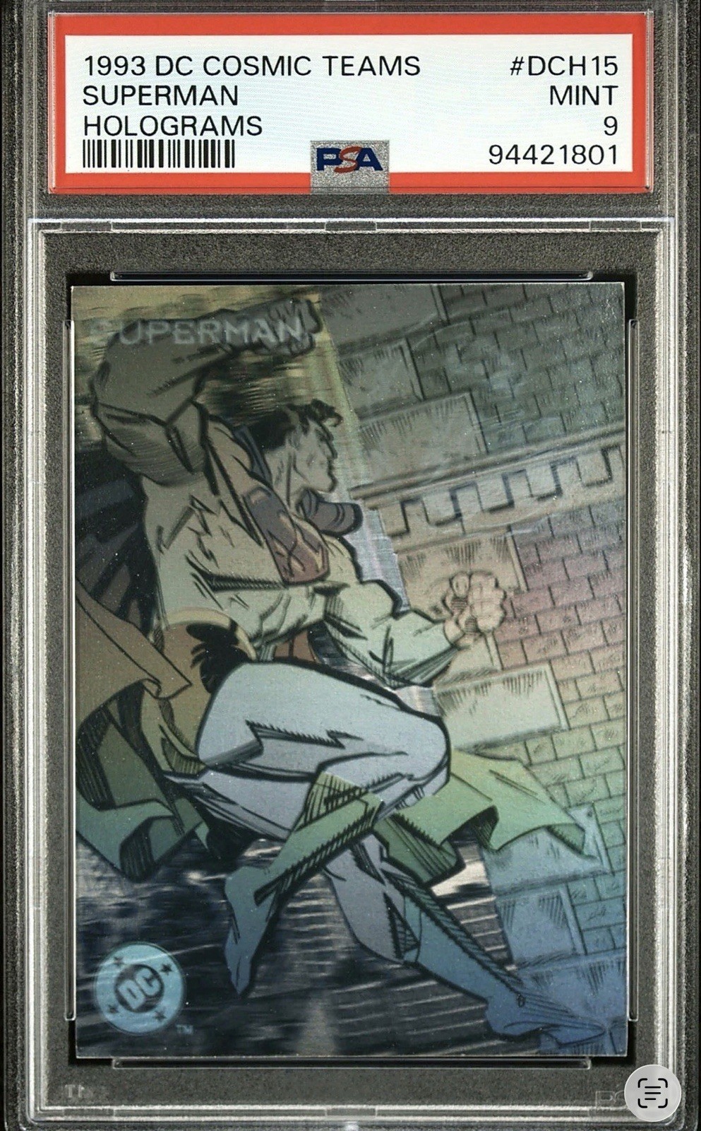 1993 SKYBOX DC COSMIC TEAMS HOLOGRAMS #DCH15 SUPERMAN PSA 9 SUPER RARE