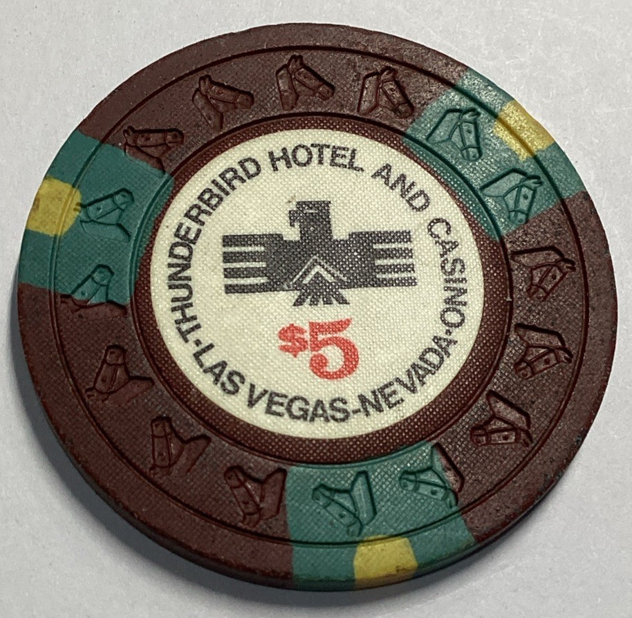 Thunderbird Las Vegas $5 Casino Chip- Obsolete- Horsehead Mold