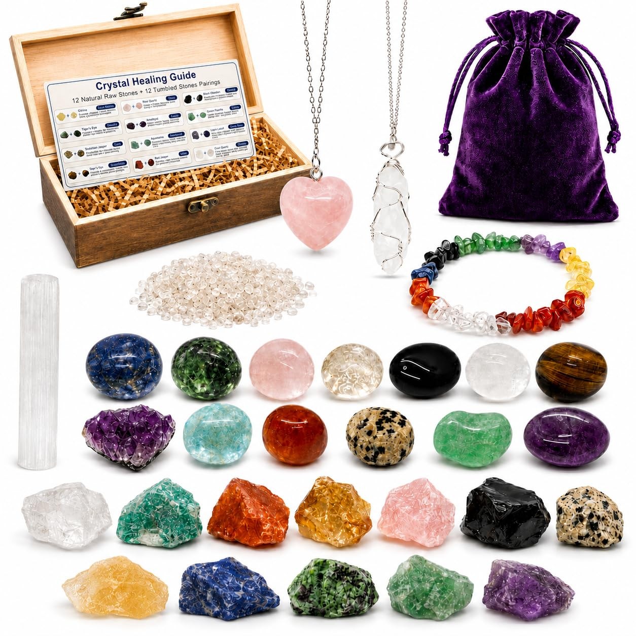 30 PCS Crystals and Healing Stones Set, Crystal Kit in Wooden Gift Box 30 PCS Crystals and Healing Stones Set, Crystal Kit in Wooden Gift Box