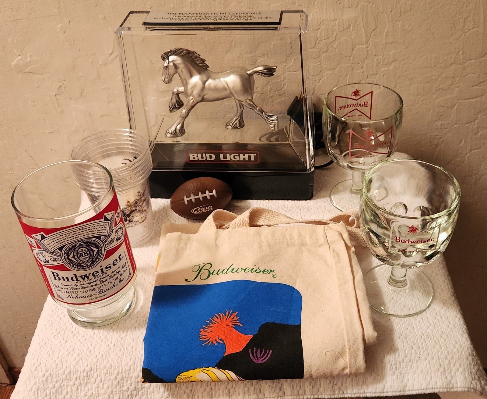 Budweiser 150th Anniversary Lot Bud Light Silver Clydesdale LightUp Sign Glasses Budweiser 150th Anniversary Lot Bud Light Silver Clydesdale LightUp Sign Glasses