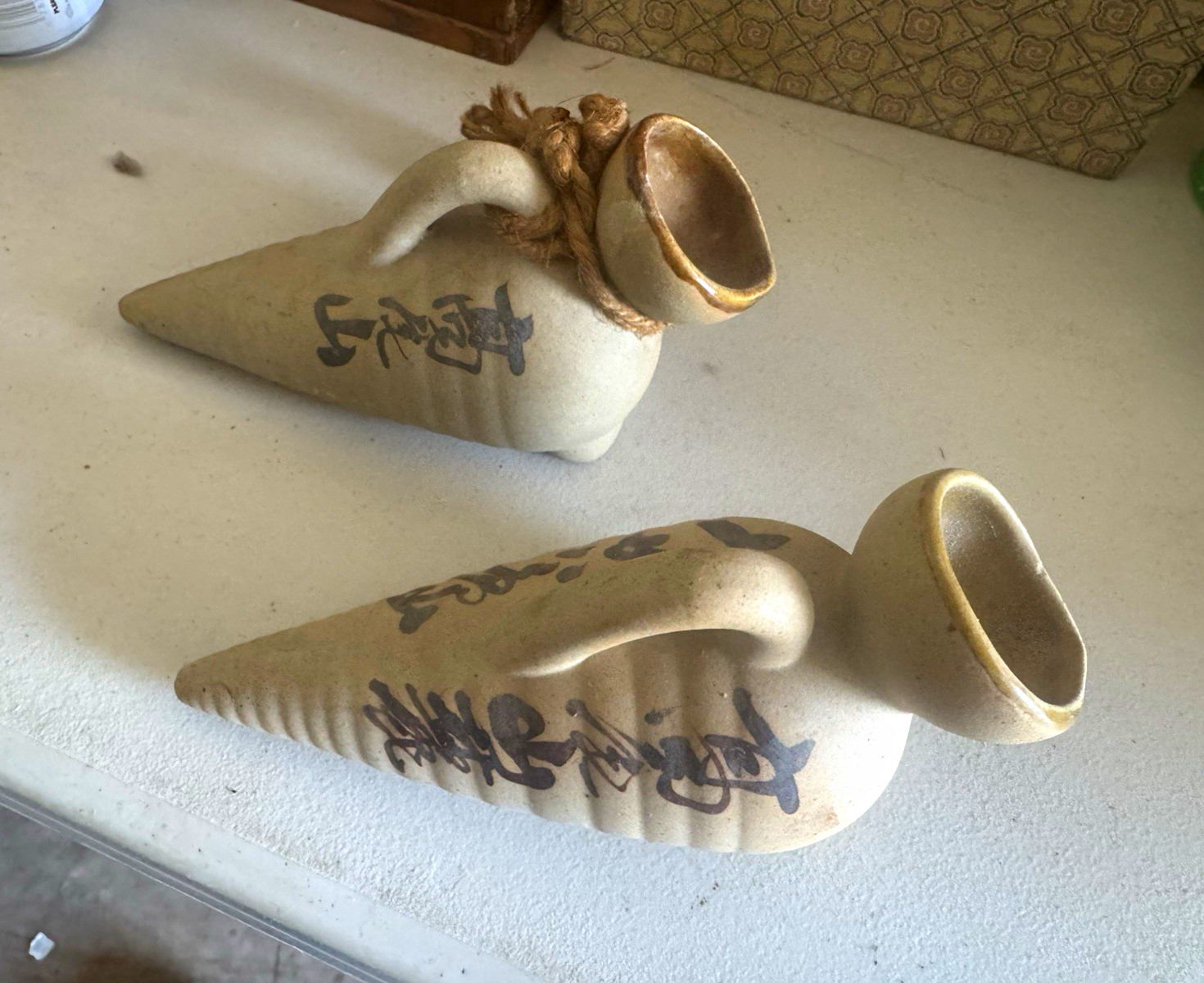 Set of Vintage 1970s Sapporo, Japan Rustic Horizontal Sake Pitchers Yoko-Dokkuri
