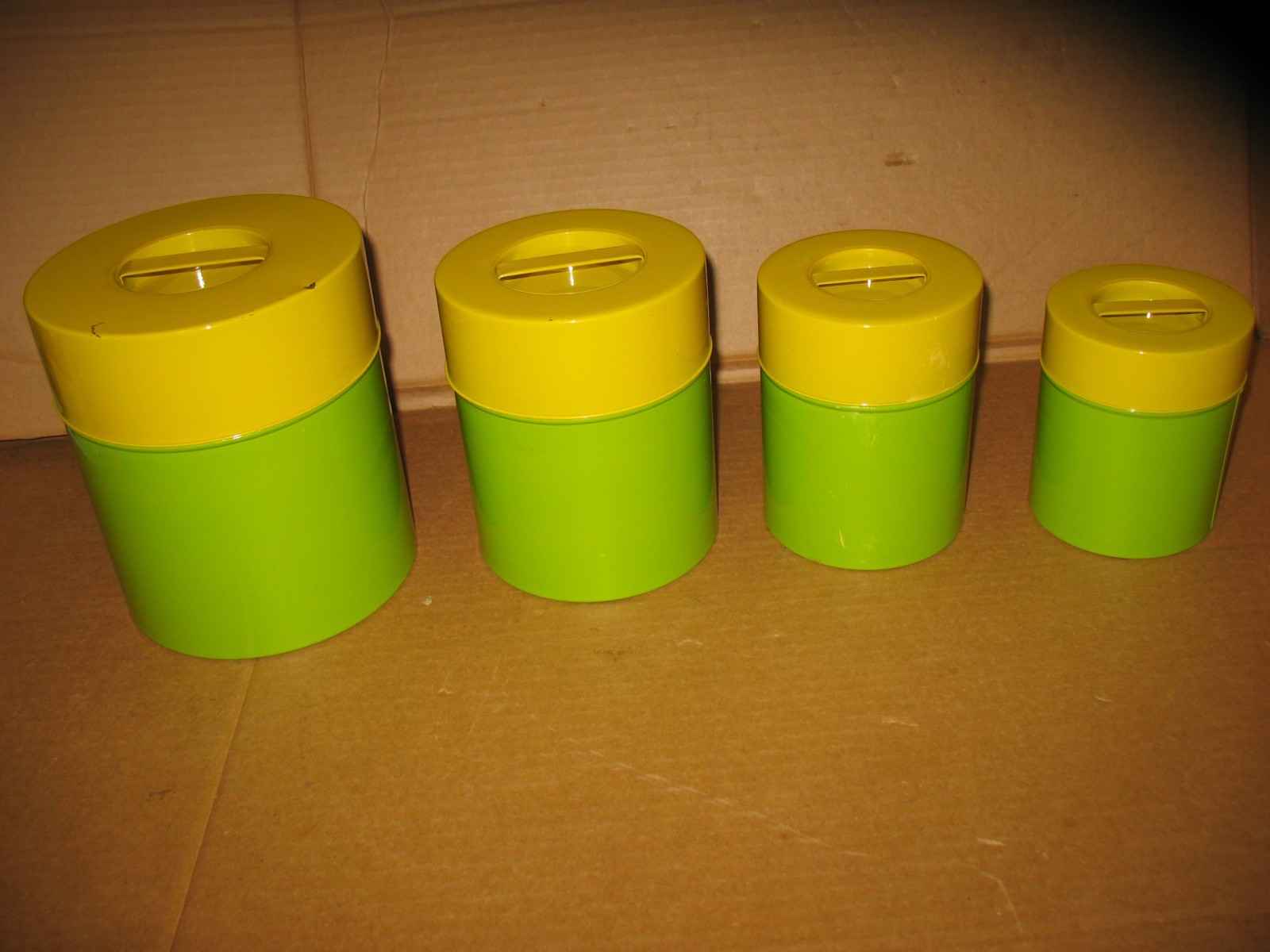 Vintage Counterpoint Tin Canister Set of 4 With Lids Yellow & Green 70's MCM