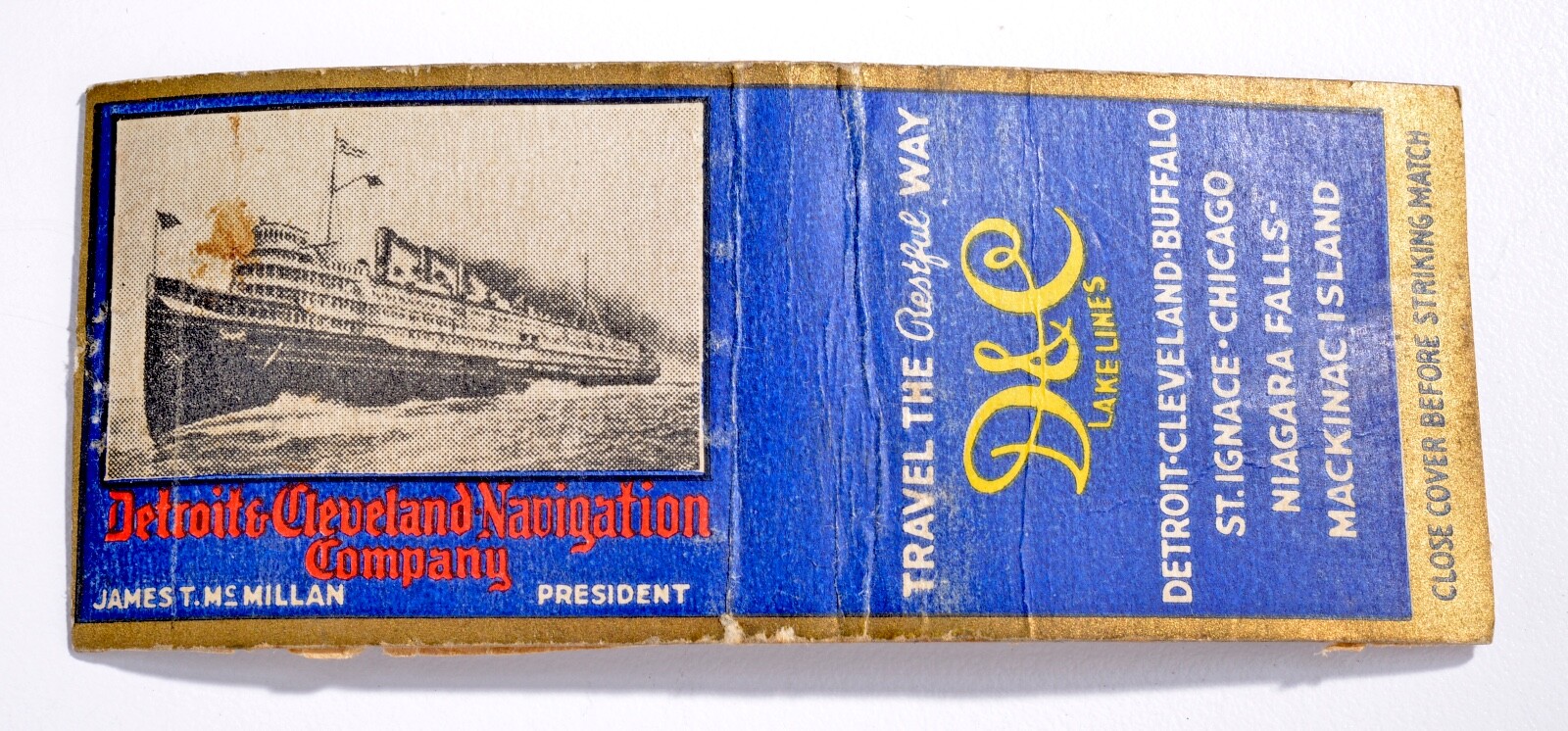 Vintage 1910\'s Steamer Detroit Cleveland Navigation Co. Buffalo Matchbook Cover