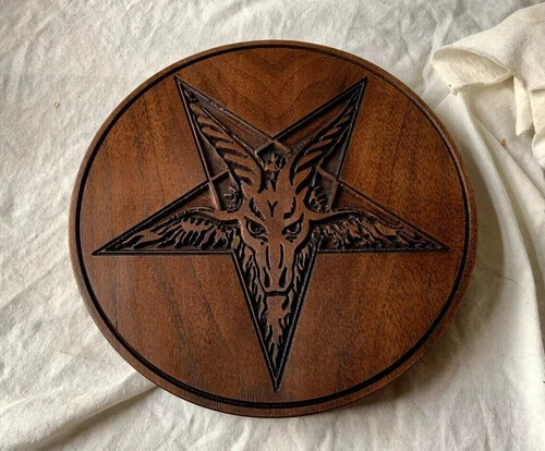 BAPHOMET ALTAR PENTACLE - Carved in Solid Walnut  Altar Pentagram Decor
