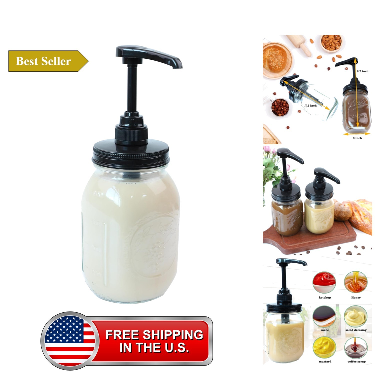 Mason Jar Syrup Pump Dispenser Regular Mouth Maple Sauce Pump Dispenser Airti...