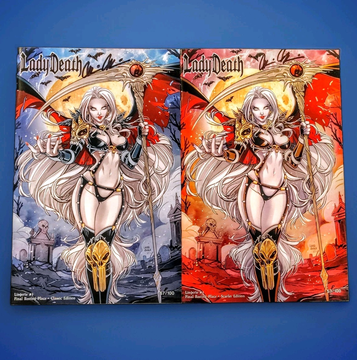 Lady Death Lingerie #1  Final Resting Place Classic + Scarlet Edition Set Signed