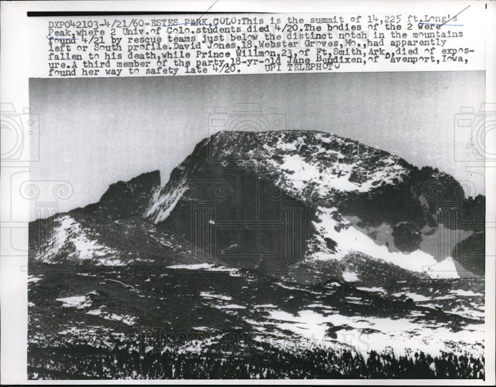 1960 Press Photo Summit of Ft.Longs Peak where two Univ. of Colo. students died