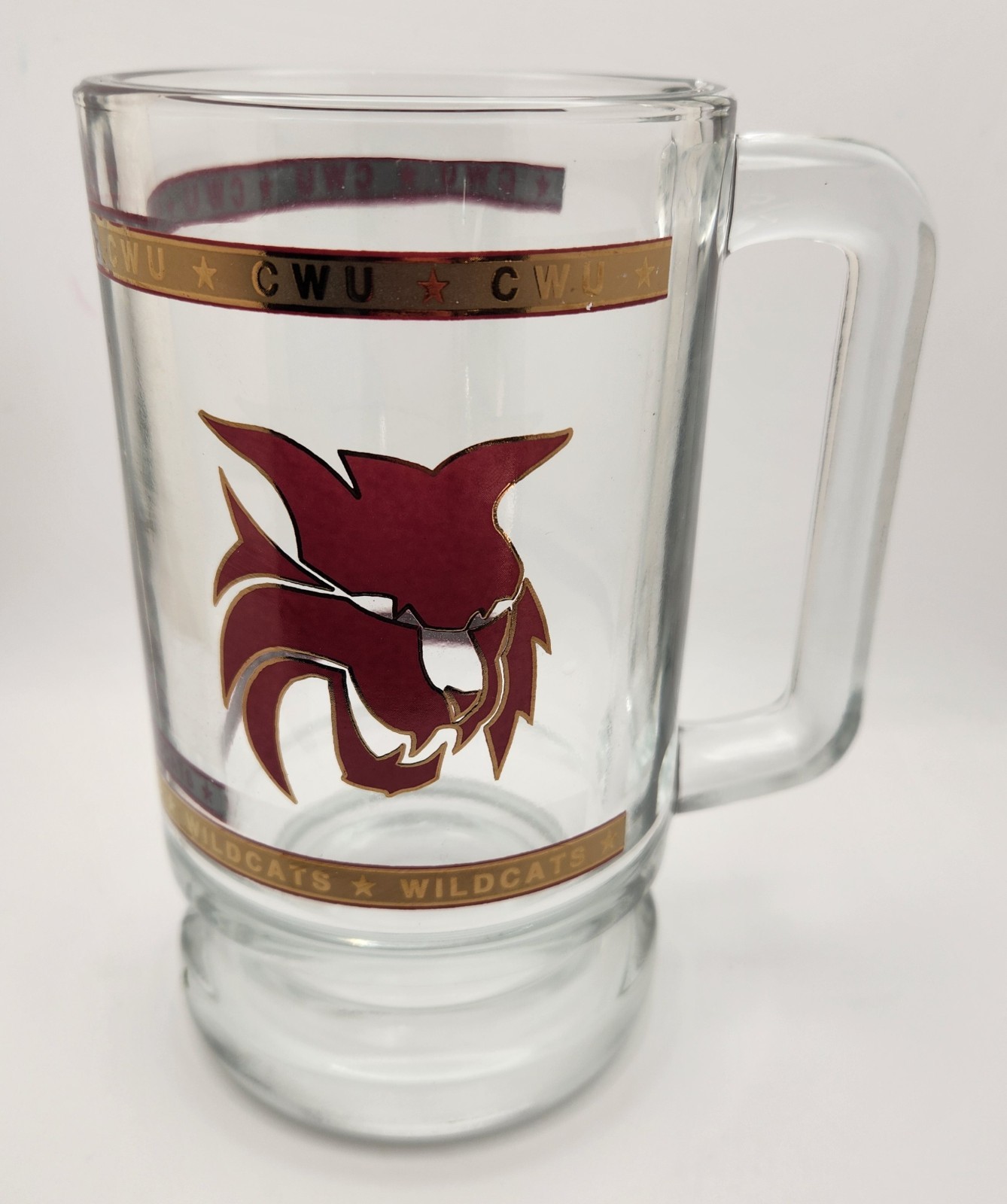 Vintage CWU Wildcats Central Washington University Glass Mug Cup 